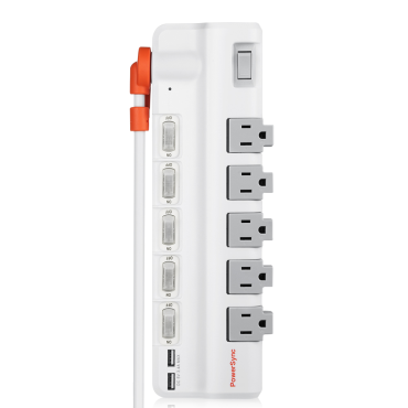 群加 6開5插2埠USB防雷擊抗搖擺旋轉延長線-白色/1.8M