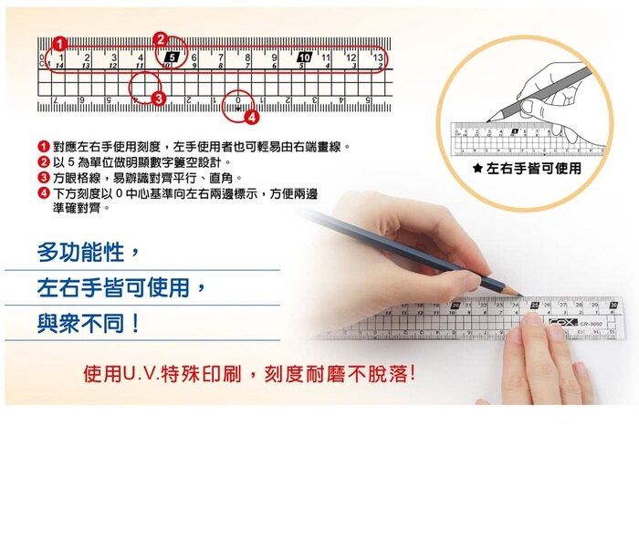 COX 20cm壓克力直尺 CR-2000