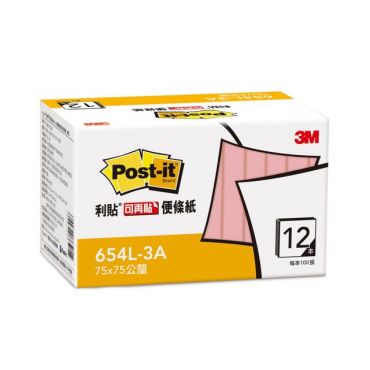 3M 利貼便條紙654L-3A  粉色 經濟包 (76.2x76.2mm)