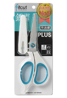 PLUS 普樂士 不沾膠剪刀(附收納蓋) 藍 SC-165AF/34-354
