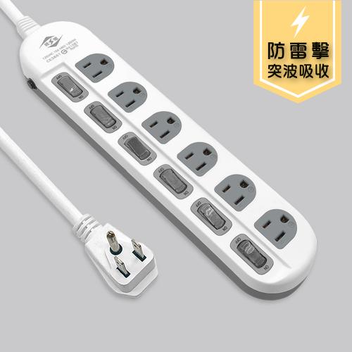 威電 六開六插 防雷抗突波電腦延長線 CK3661-6